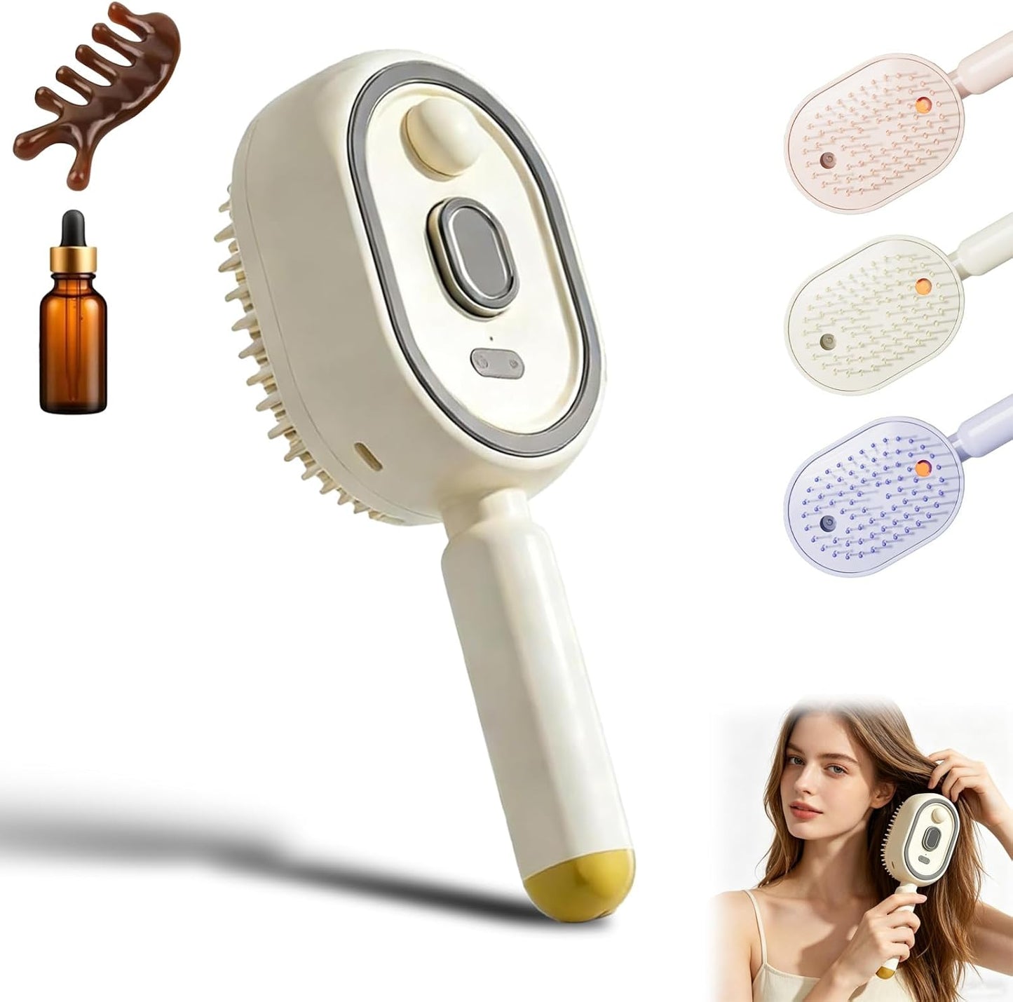 2026 New Electric Steam Brush, Electric Steam Brushs for Hair, Rechargeable Steam Hair Straightener with Water Spray, Detangling Steam Brush for Reduce Frizz, Nourishes Hairs (Beige Set)